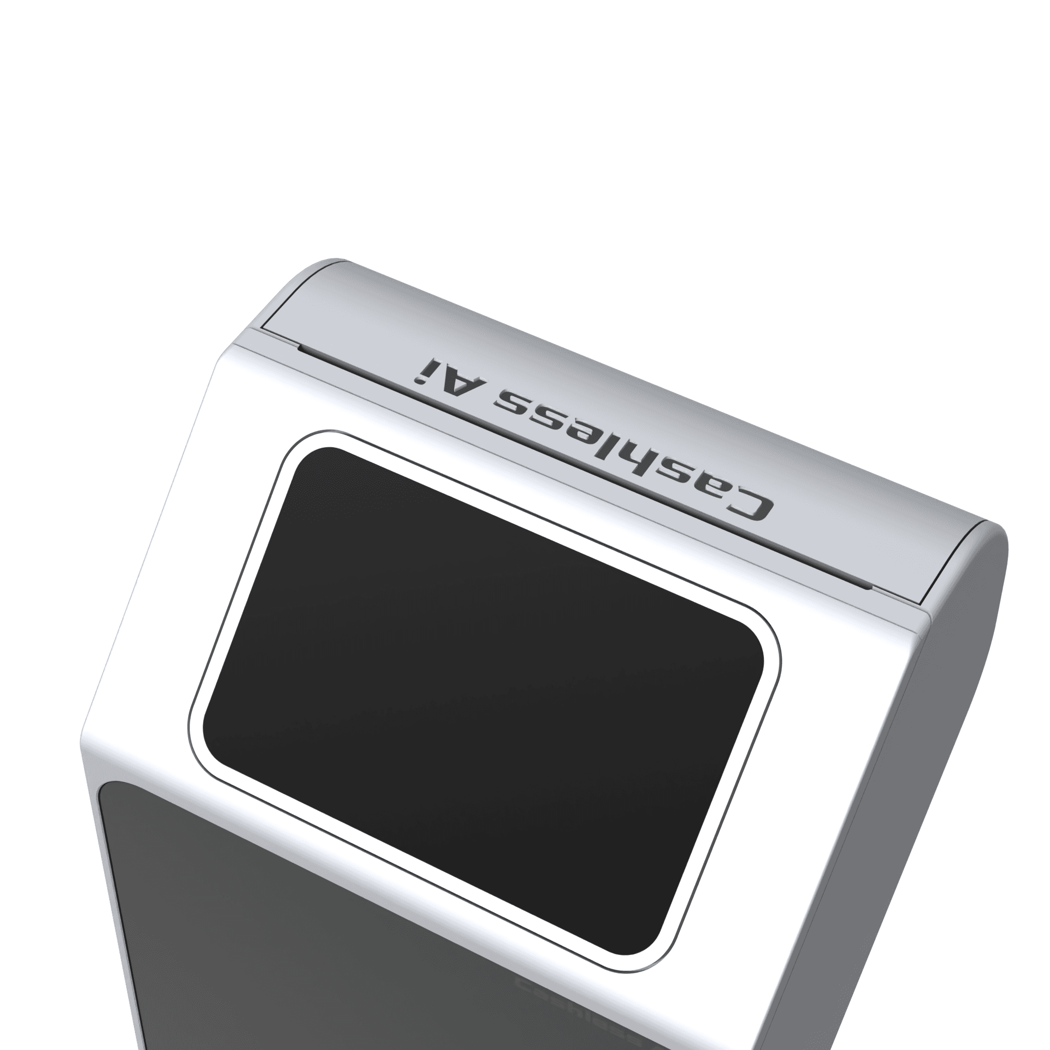 A card terminal's small second screen, angled towards the person paying.