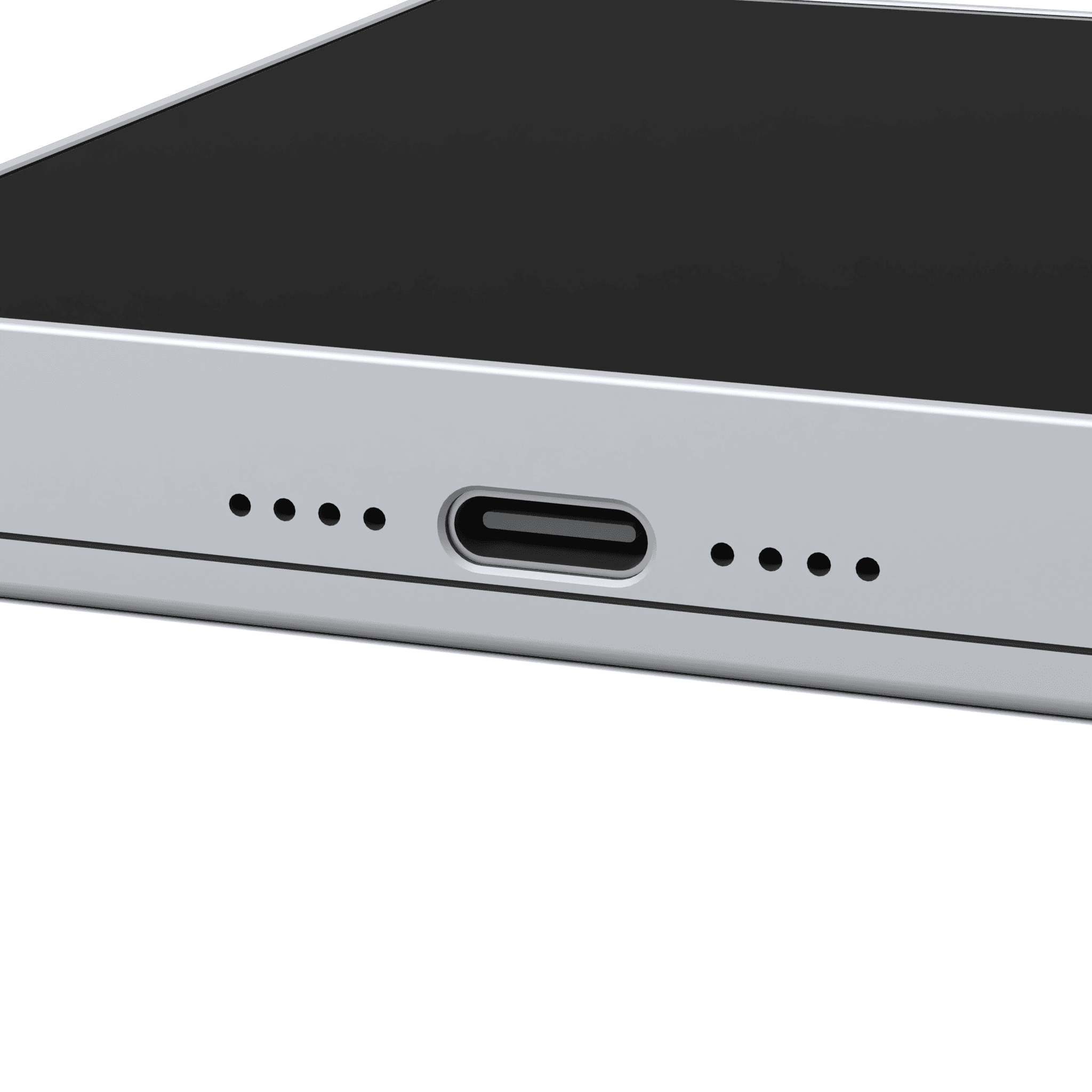 The base edge of a card terminal, a USB-C port between two speaker grilles.
