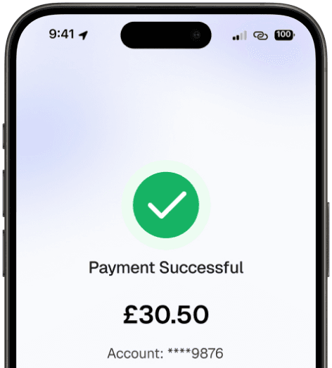 A phone showing a successful payment of £30.50